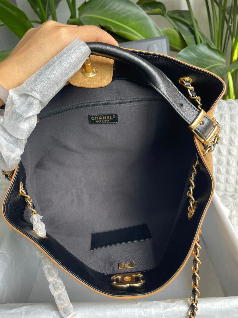 Suede & Black Leather Tote