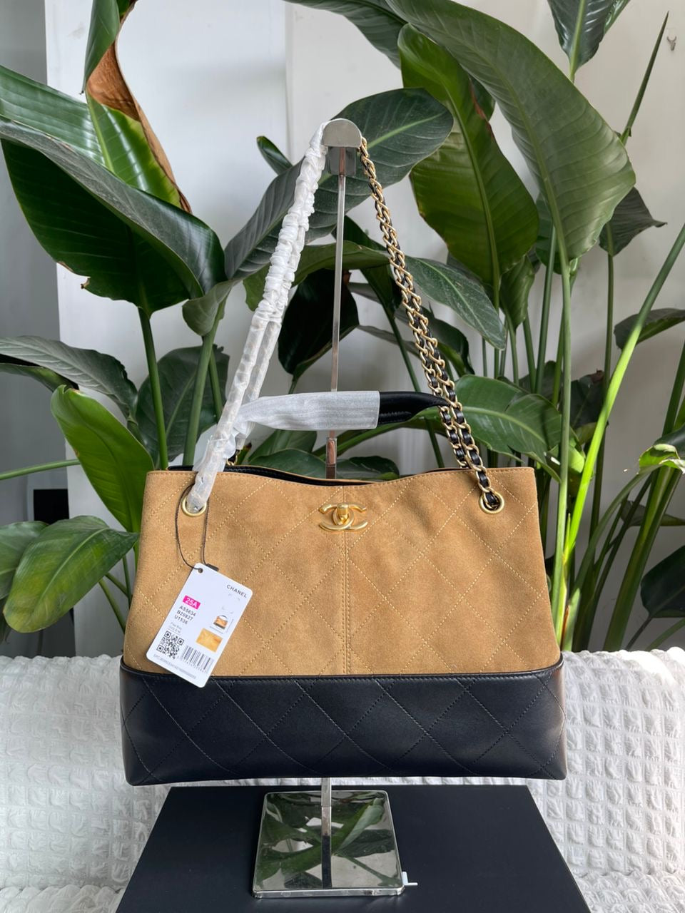 Suede & Black Leather Tote