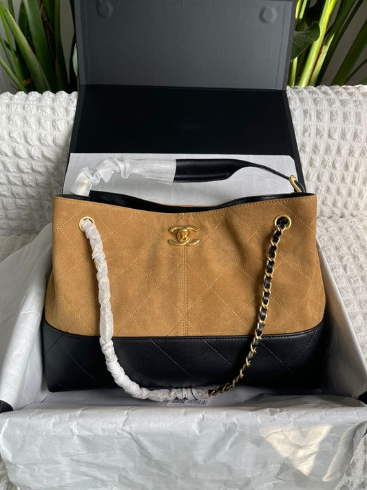 Suede & Black Leather Tote