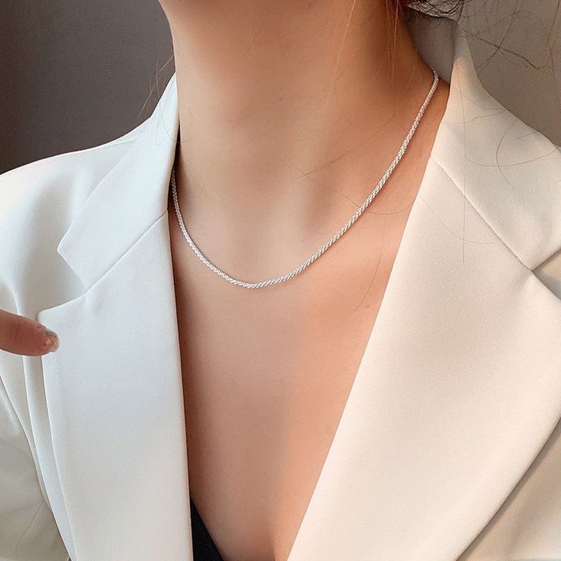 Silver Sparkling Clavicle Choker Necklace