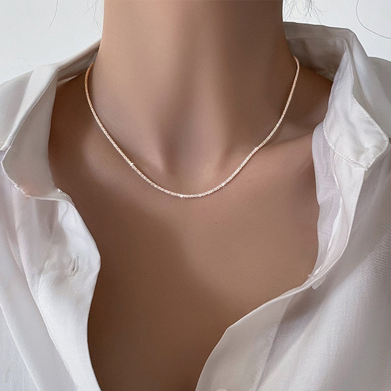 Silver Sparkling Clavicle Choker Necklace