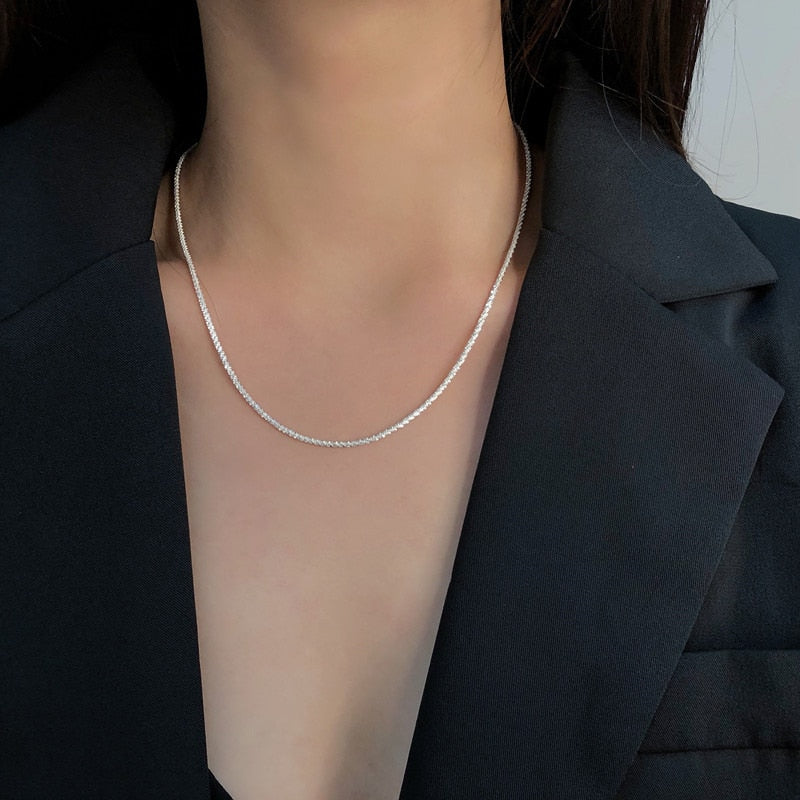 Silver Sparkling Clavicle Choker Necklace