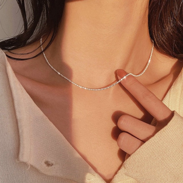 Silver Sparkling Clavicle Choker Necklace