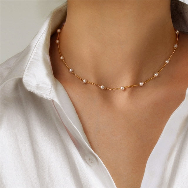 Silver Sparkling Clavicle Choker Necklace