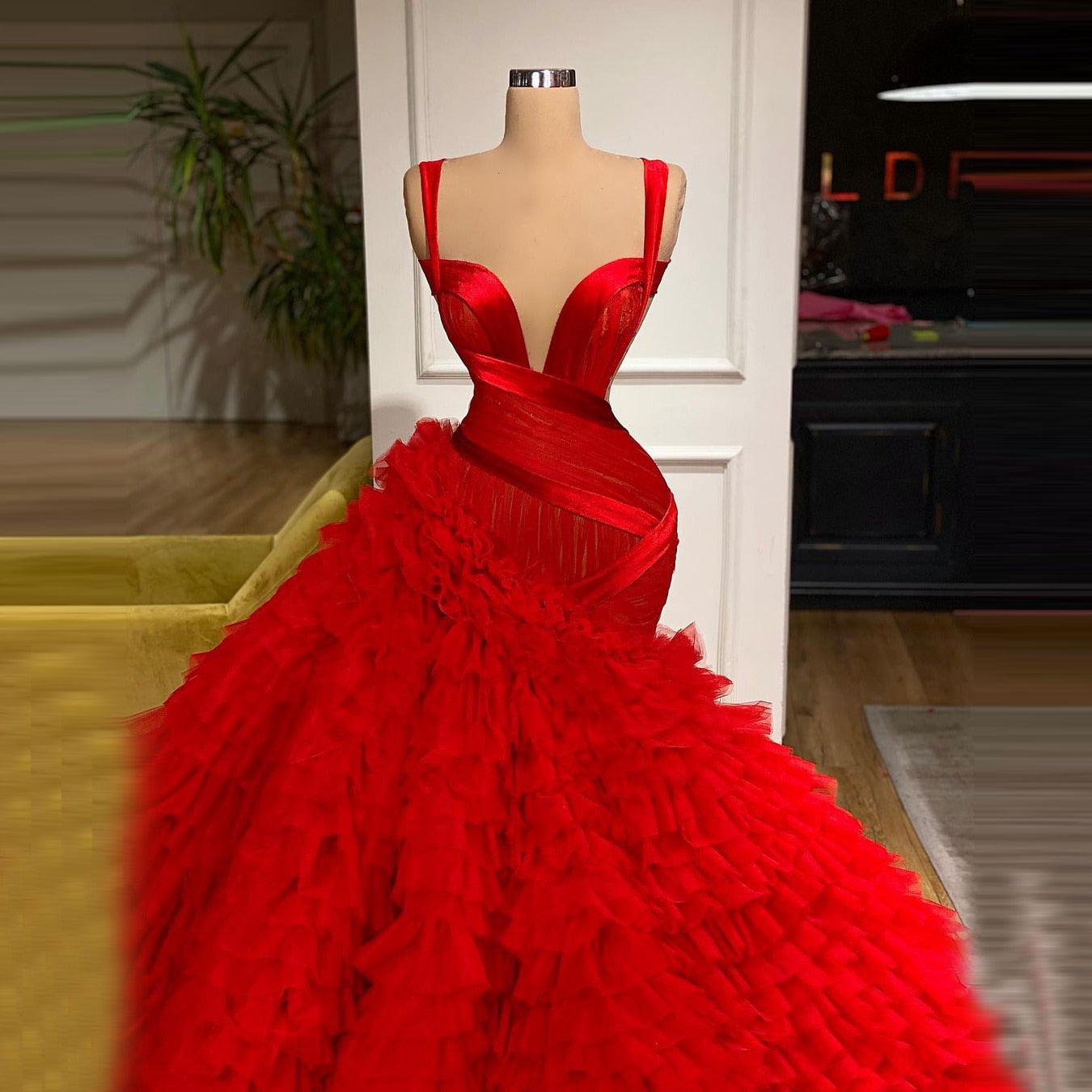 Luxury Puffy Red Mermaid Gown Dress