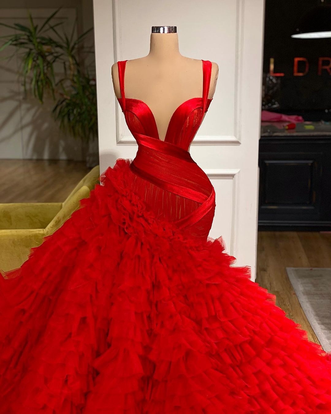 Luxury Puffy Red Mermaid Gown Dress