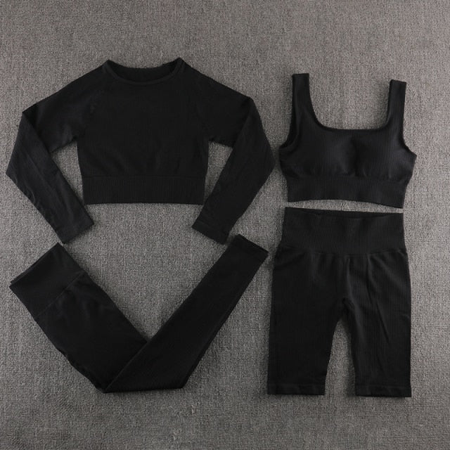 Long Sleeve Crop Top High Waist Leggings Suits