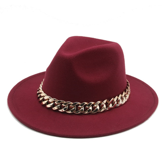 Fedora Wide Brim Chain Hat