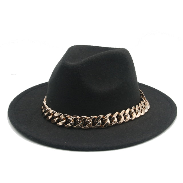 Fedora Wide Brim Chain Hat