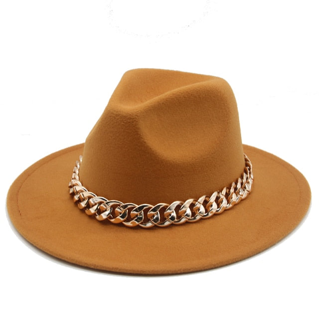 Fedora Wide Brim Chain Hat