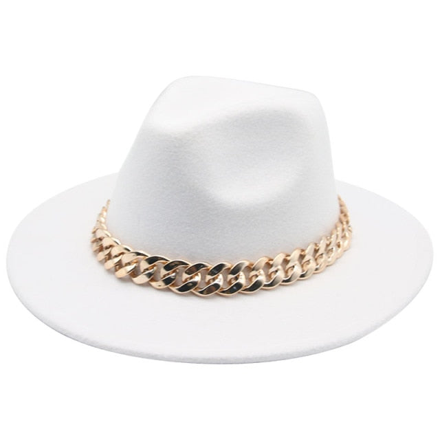 Fedora Wide Brim Chain Hat