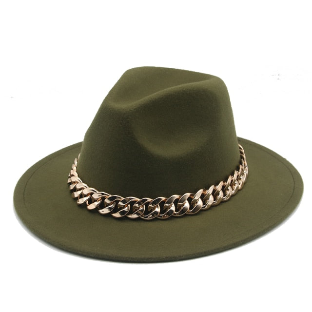 Fedora Wide Brim Chain Hat