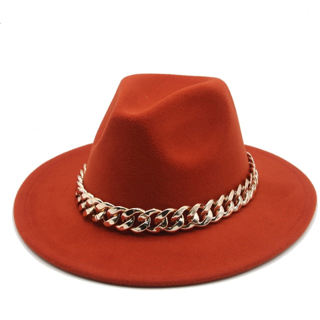 Fedora Wide Brim Chain Hat