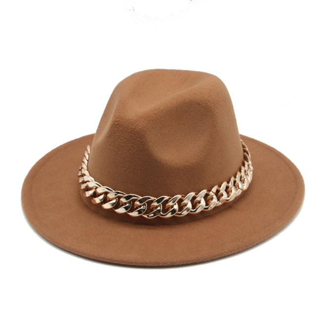 Fedora Wide Brim Chain Hat