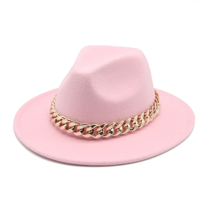 Fedora Wide Brim Chain Hat