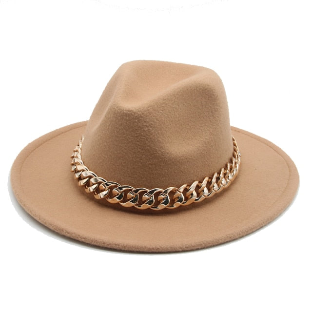 Fedora Wide Brim Chain Hat