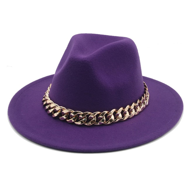 Fedora Wide Brim Chain Hat