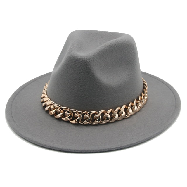 Fedora Wide Brim Chain Hat