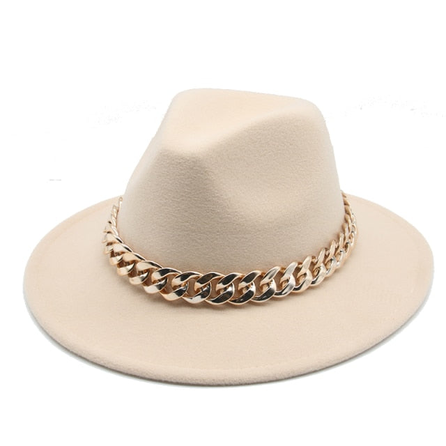 Fedora Wide Brim Chain Hat