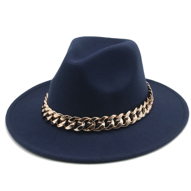 Fedora Wide Brim Chain Hat