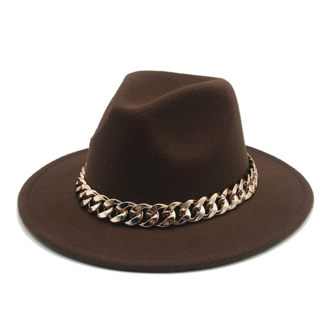 Fedora Wide Brim Chain Hat